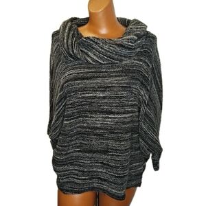 Loft Womans Cowl Neck Dolman Sweater Top Large Charcoal Textured Knit Cropped